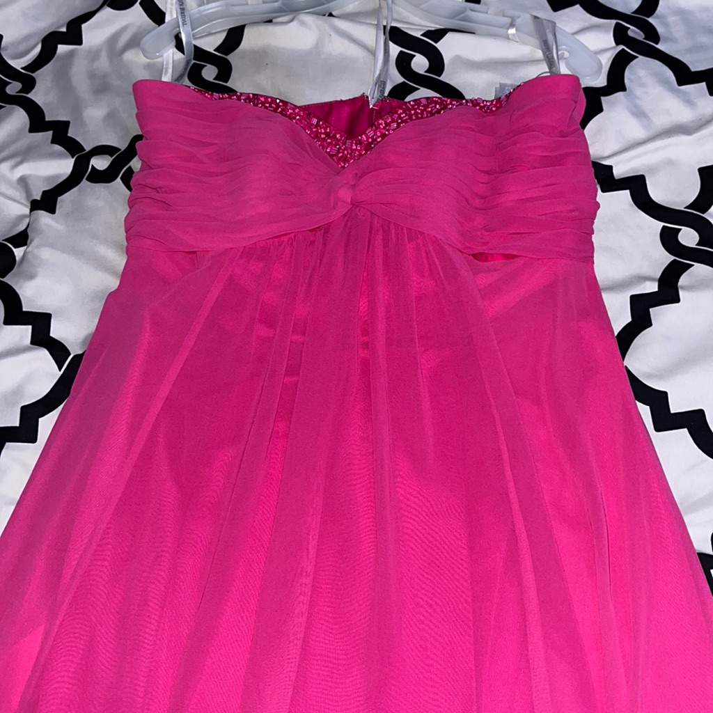 David’s Bridal Pink Strapless Maxi Prom Dress